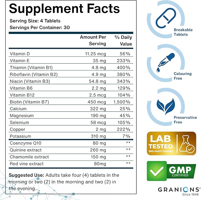Granions Advanced Muscle Comfort - Natural Muscle Relaxer Pills Support with Quinine, Magnesium, Potassium, B Vitamins, Chamomile and CoQ10 for Immediate Muscle Relaxation and Comfort - 120 Tablets