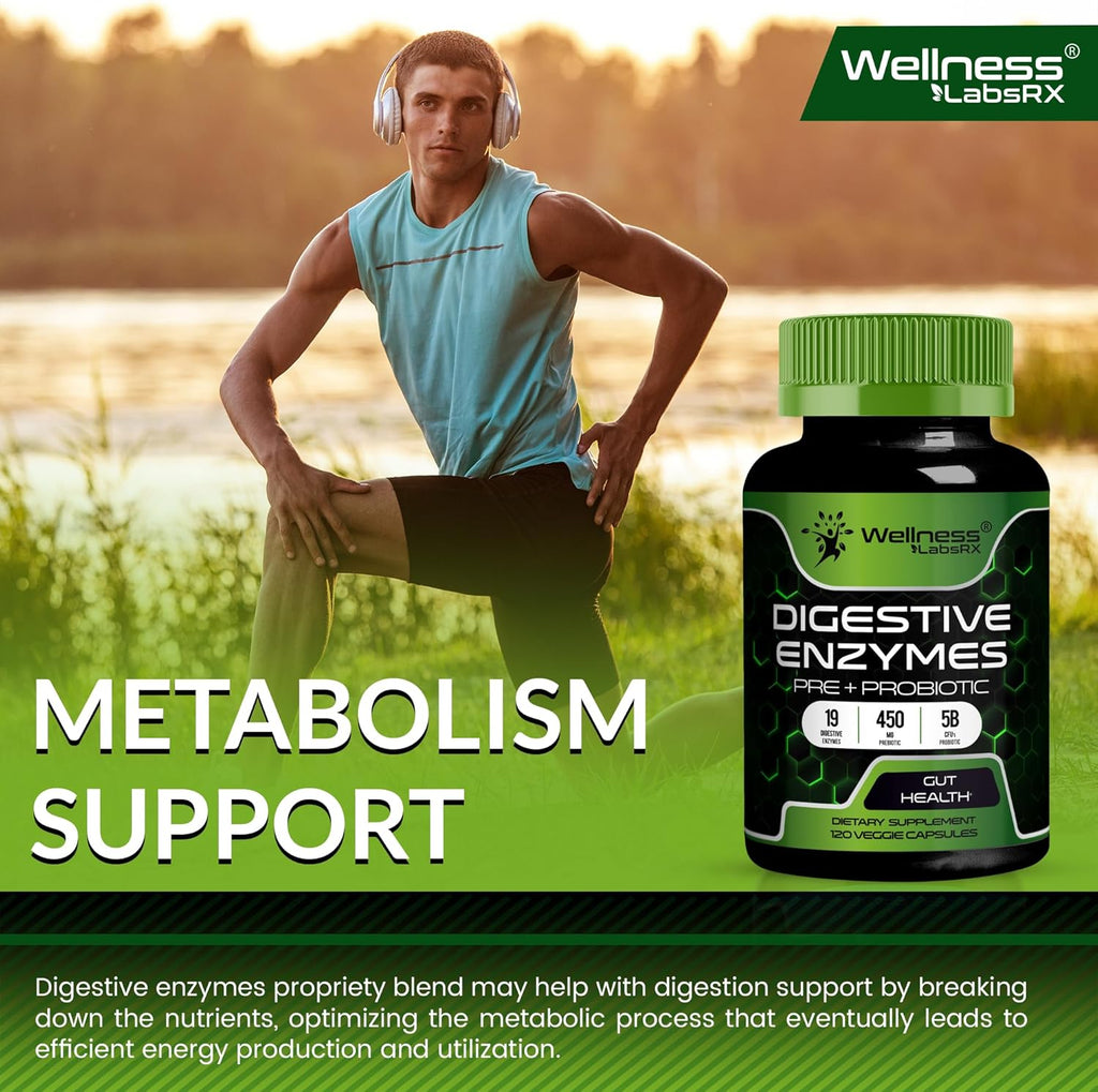 Digestive Enzymes with Probiotics and Prebiotics, 450mg, 5 Billion CFUs - Pure Super Digestion Capsules - Digestive Enzymes for Women & Men Support Digestion & Gut Health - 120 Count