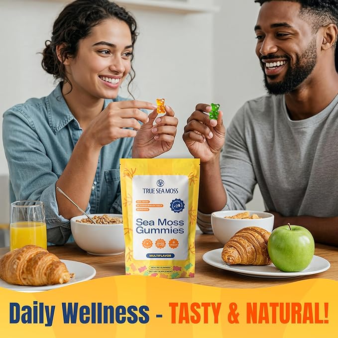 TrueSeaMoss Sea Moss Gummies with Bladderwrack & Burdock Root – Vegan Formula for Adults & Kids – Fruity Flavor – 60 Gummies (Pouch May Vary)