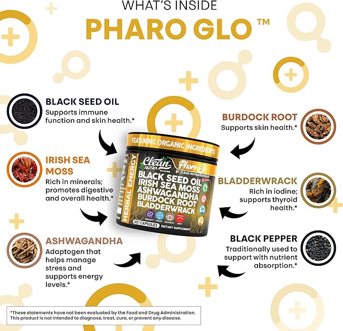 Clean Nutra Black Seed Oil Capsules + Sea Moss Ashwagandha Burdock Root Bladderwrack Seaweed Skin Detox Stress Relief Immune Support Focus Supplement Nigella Sativa 60 Pills