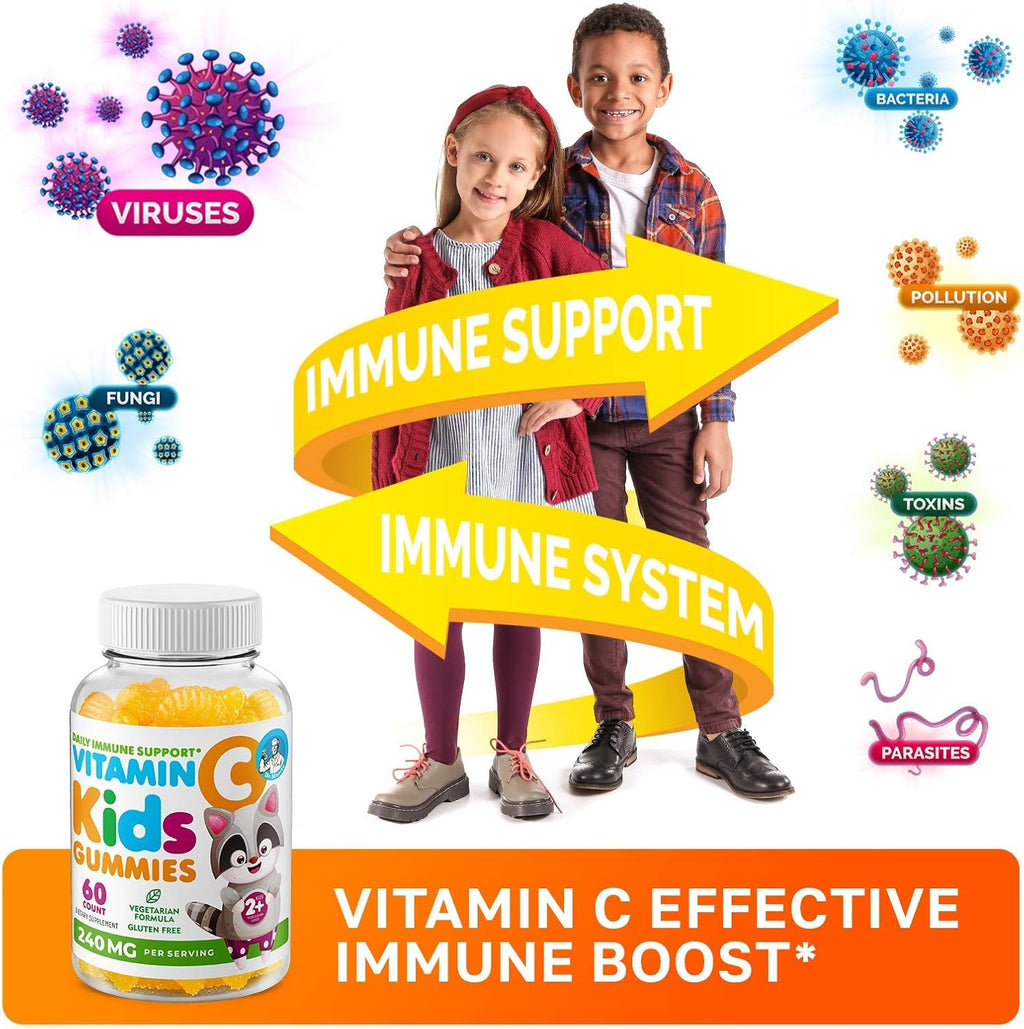 Omega-3 DHA Gummies & Vitamin C Gummies for Kids & Adults – Immune Support, Low-Sugar, Gelatin-Free, Vegetarian, Chewable Vitamins for Toddlers