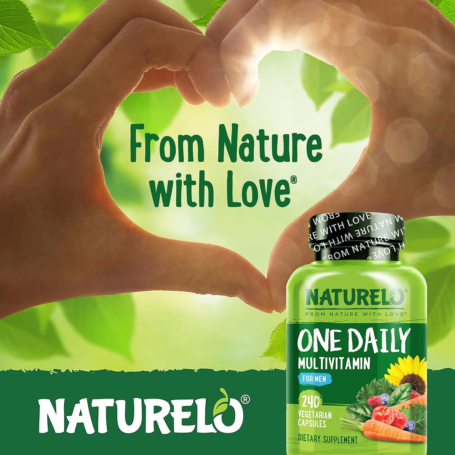 NATURELO Mens Multivitamins - One Daily Multivitamin for Men with Vitamins, Minerals & Organic Whole Foods, Boost Energy & Health, Non-GMO, 240 Vegetarian Capsules