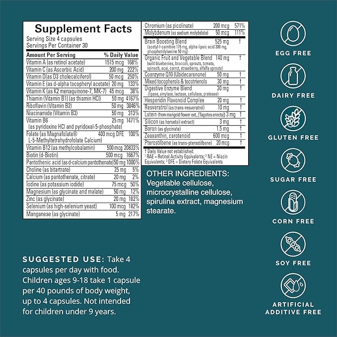 BRAINMD Dr Amen NeuroVite Plus - 120 Capsules, Pack of 2 - Multivitamin & Mineral Supplement - Enhanced with Phytonutrients, Enzymes & Whole Foods - Gluten Free - 60 Total Servings