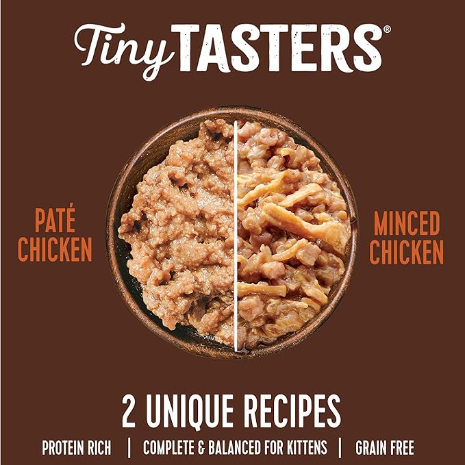 Wellness CORE Tiny Tasters Minced & Pate Kitten Wet Cat Food, Natural, Protein-Rich, Grain Free, 1.75-Ounce Pouch, 12 Pack, (Chicken Variety Pack)