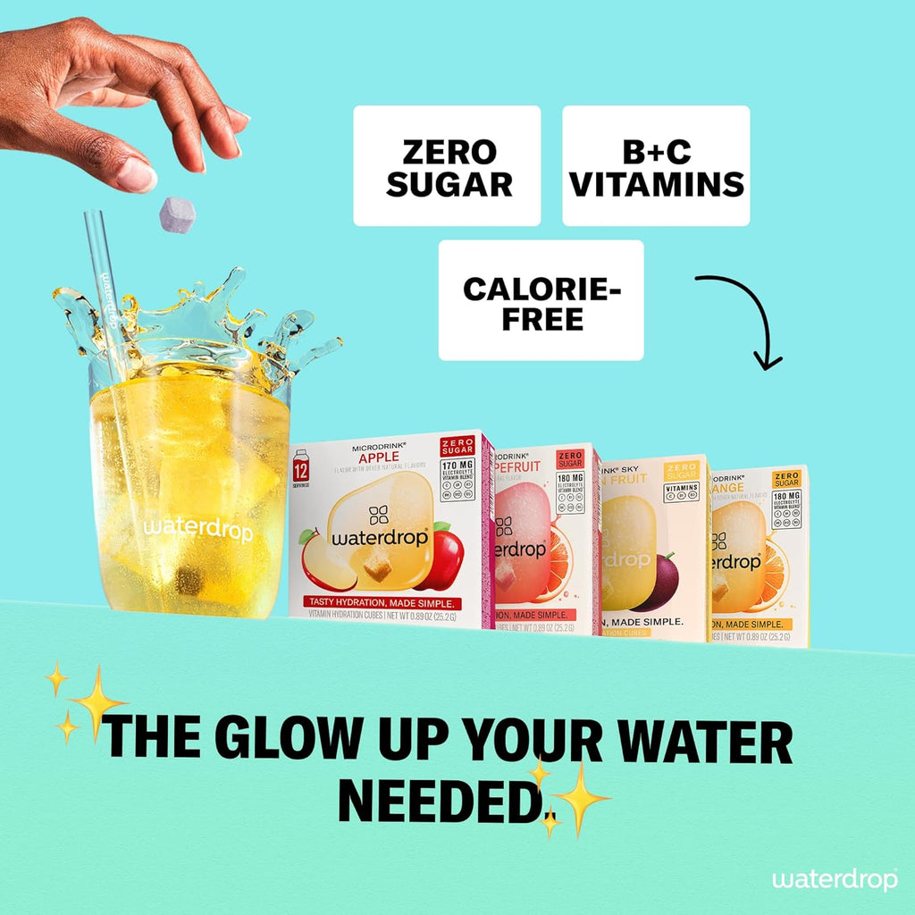 Waterdrop Hydration Cubes With Vitamin C, B Vitamins and Electrolytes, 4 Flavor Electrolyte Variety Pack, Flavored Water Enhancer Cubes for Still & Sparkling Water, Low Calorie, Sugar Free, 48 Count