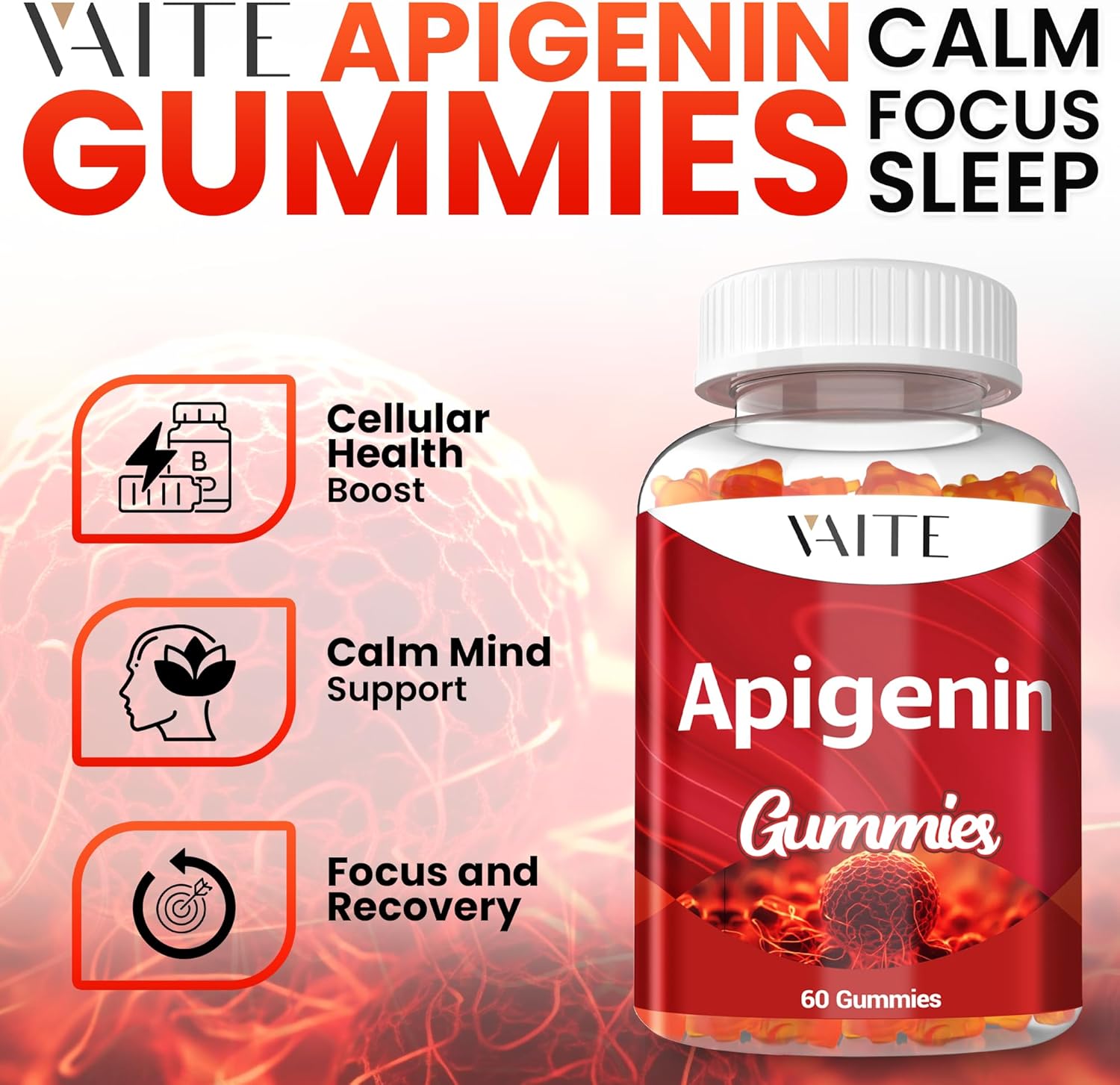 Apigenin Supplement 150mg - Chamomile Extract Vegan Gummies with Flavonoids, Bioflavonoids & Polyphenols - Plant-Based Relaxation Support - Liposomal Calm Formula - Non-GMO Herbal Mood Balance