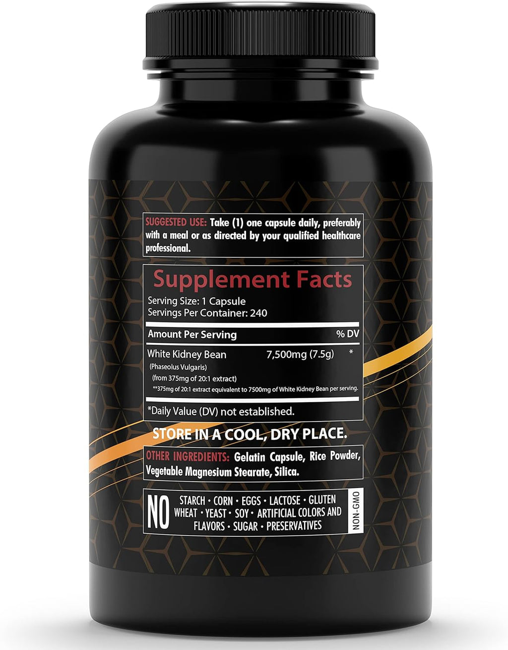 Healthfare White Kidney Bean Extract 7500mg | 240 Vegan Capsules | Extra Strength Concentrated Formula | Herbal Supplement for Carb & Digestion Support | Non-GMO, Gluten-Free | Made in USA