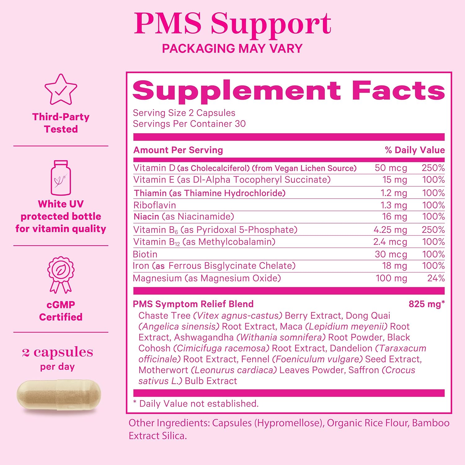 Pink Stork PMS Supplement for Women - Vitex, Ashwagandha, Maca Root & 10 Vitamins & Minerals to Support Hormone Balance, Mood, Bloating, Period Regularity - 60 Capsules