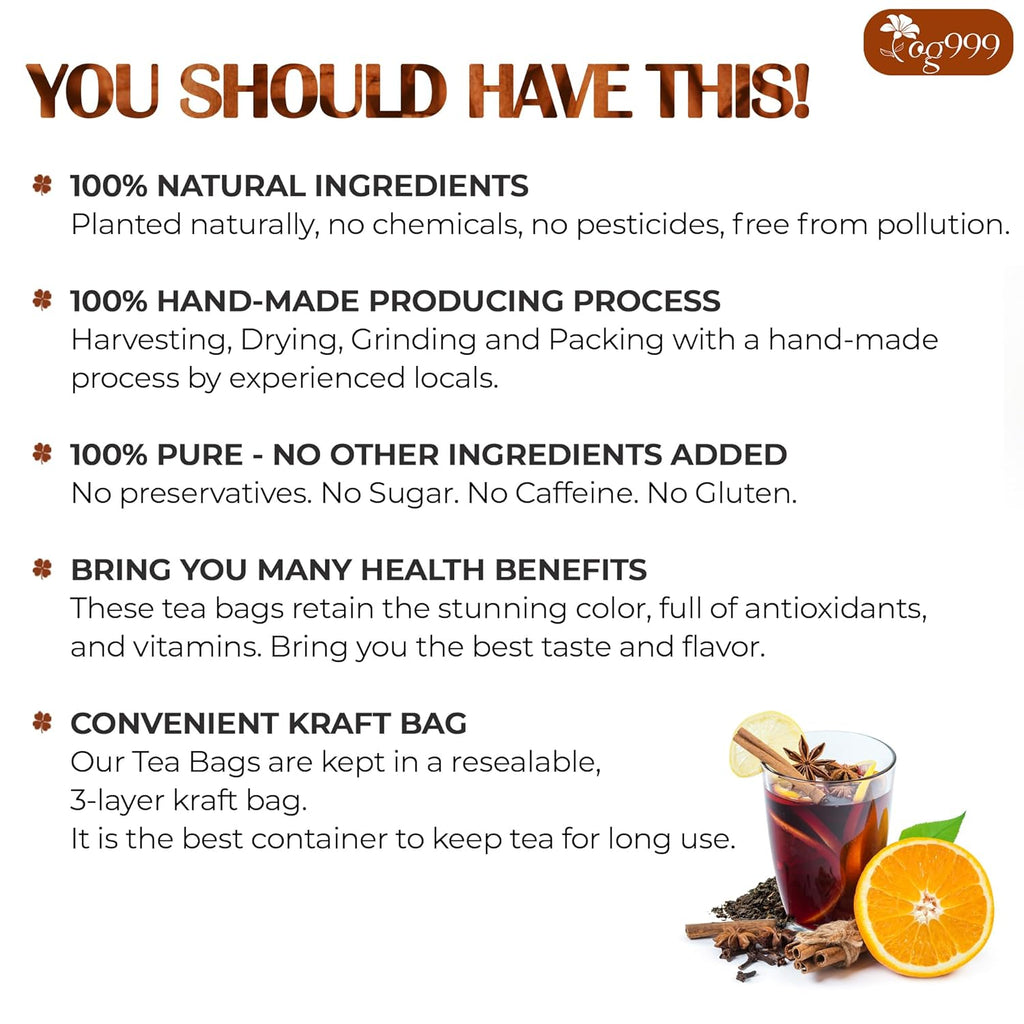 TOG999, 120 Tea Bags – Special Blend of Cinnamon, Black Tea, Orange Peel and Cloves, 100% Natural Ingredients, Hand-made Blend Herbal Tea. Eco-conscious Tea Bags. No Sugar, No Caffeine, No Gluten, Vegan.