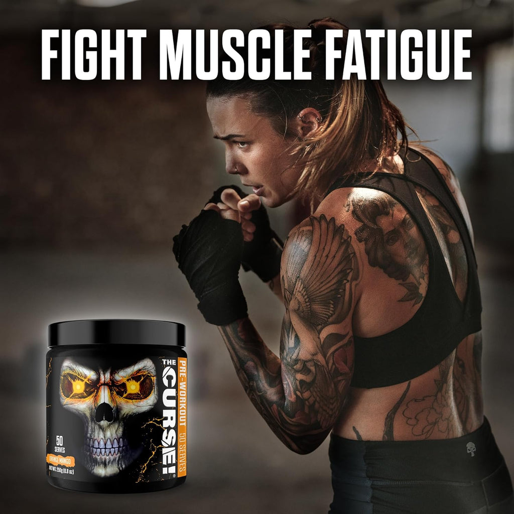 JNX SPORTS The Curse! Pre Workout Powder for Men & Women, Caffeine, Beta-Alanine, Creatine, L-Citrulline, 50 Servings, Orange Mango Flavor – Boost Energy, Strength & Focus