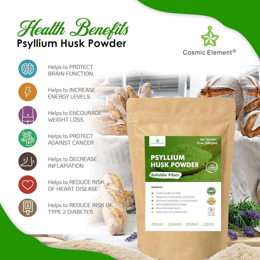 100% Pure Psyllium Husk Powder Organic - Fiber Supplement Powder | Psyllium Fiber Powder for Regularity and Keto Baking | Finely Ground Psyllium Husk Powder for Baking and Bread - 12 oz