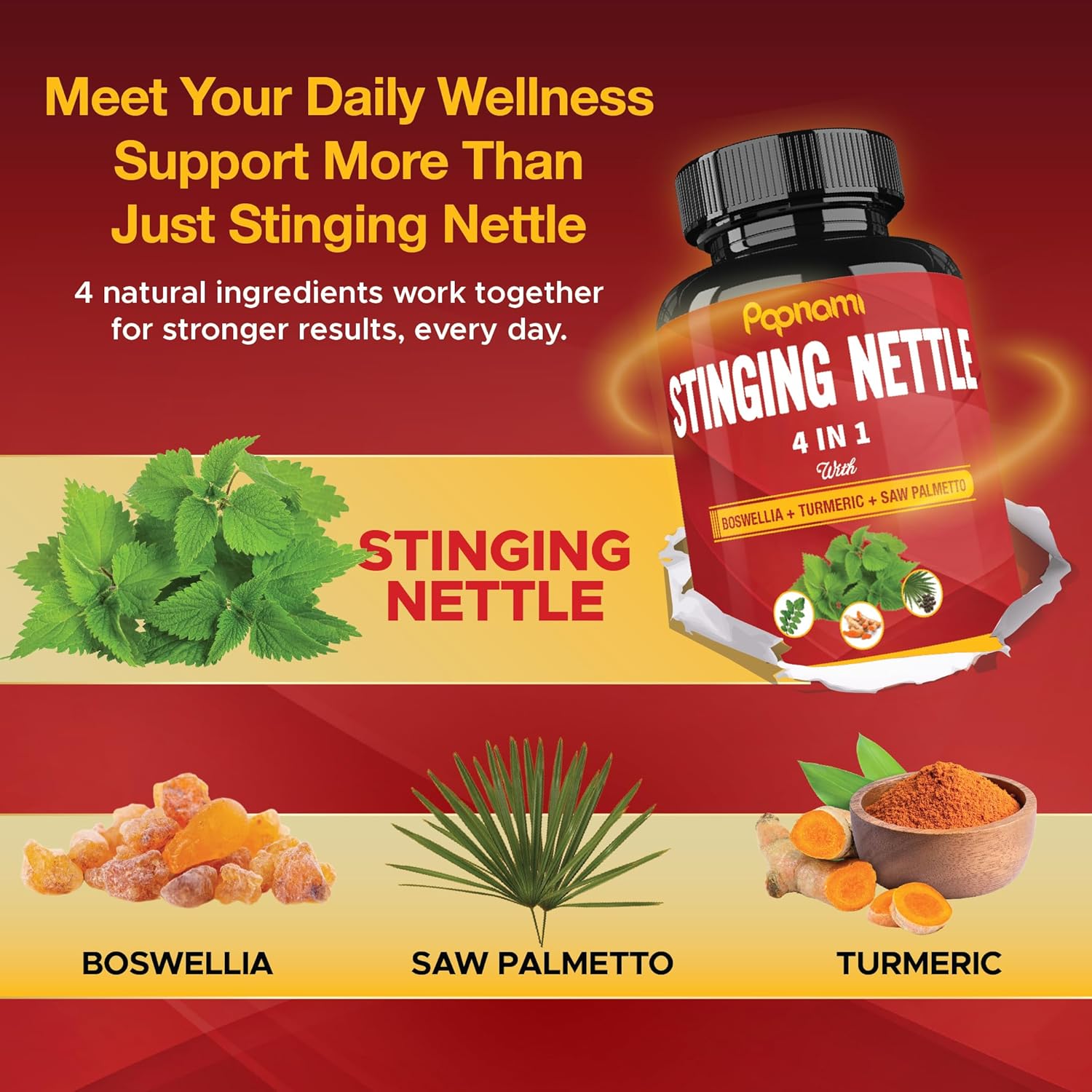 Stinging Nettle Extract Capsules with Boswellia, Turmeric & Saw Palmetto - 2 Month Supply for Joint, Body Management, Skin, Hair & Immunity