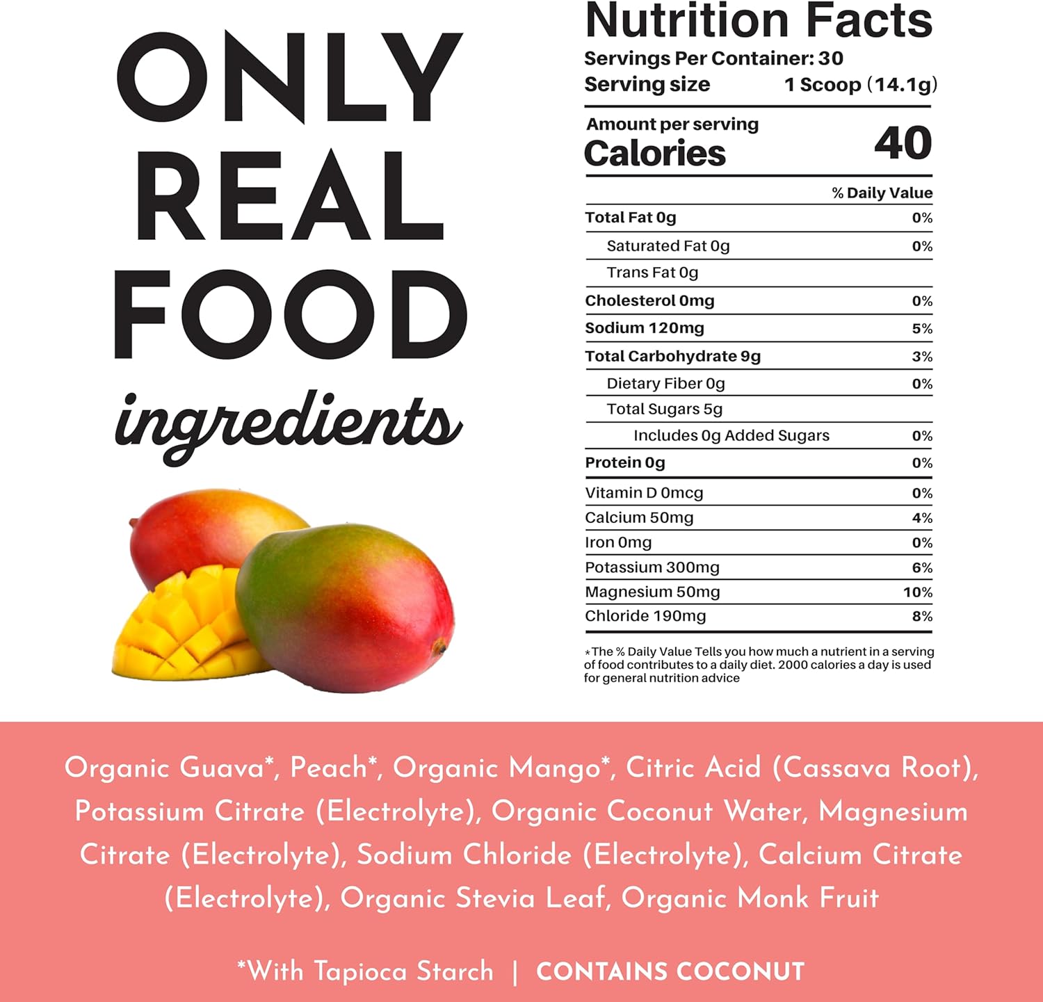 Guava Mango Electrolytes – 30‑Serving Hydration Drink Mix with Coconut Water, Sea Salt, and Trace Minerals – Supports Hydration, Recovery, and Electrolyte Balance*