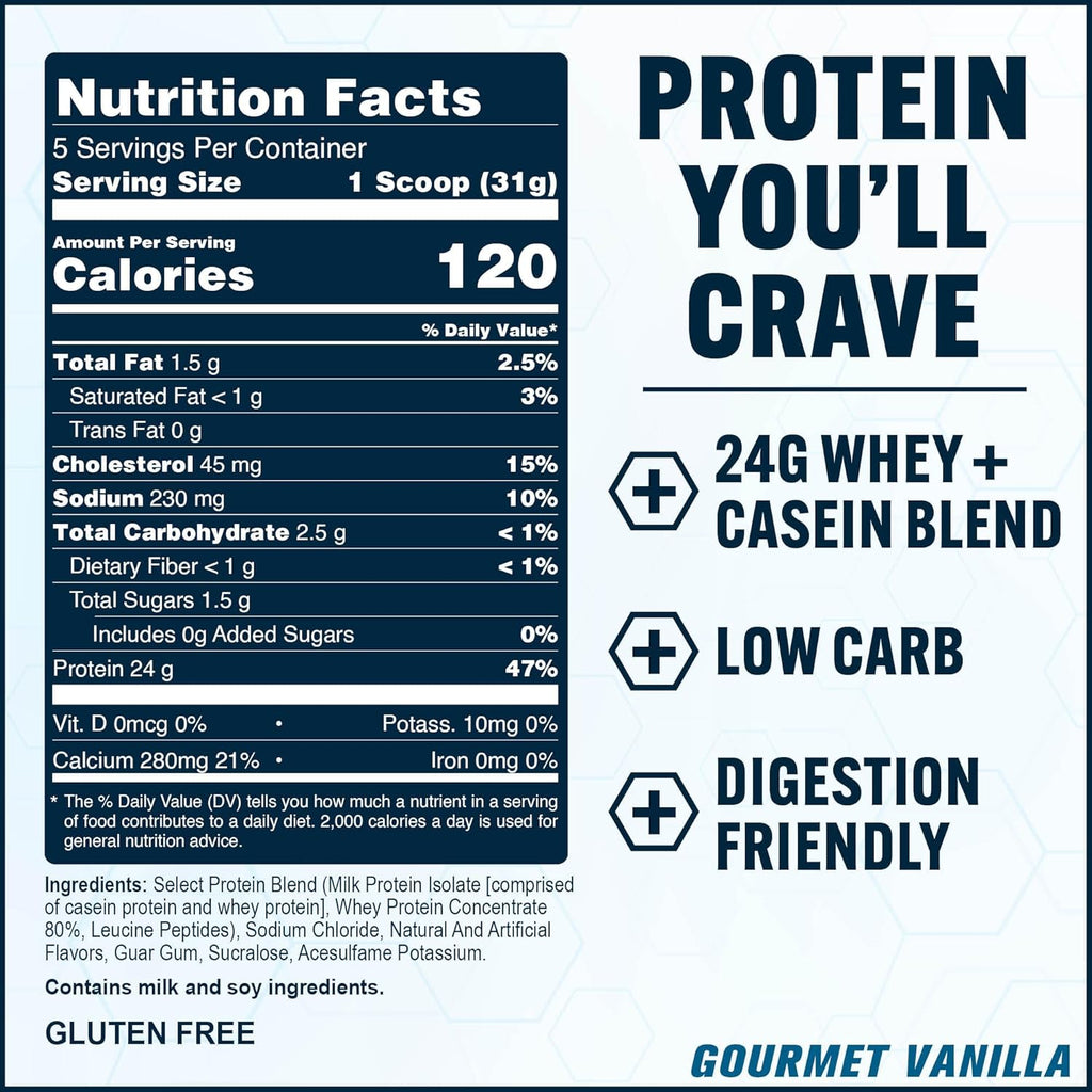PEScience Select Protein Powder, Whey and Casein Blend, Clean Protein Powder for Women and Men, Low Calorie, Low Carb, Keto Friendly, Gluten Free, Gourmet Vanilla, 5 Servings