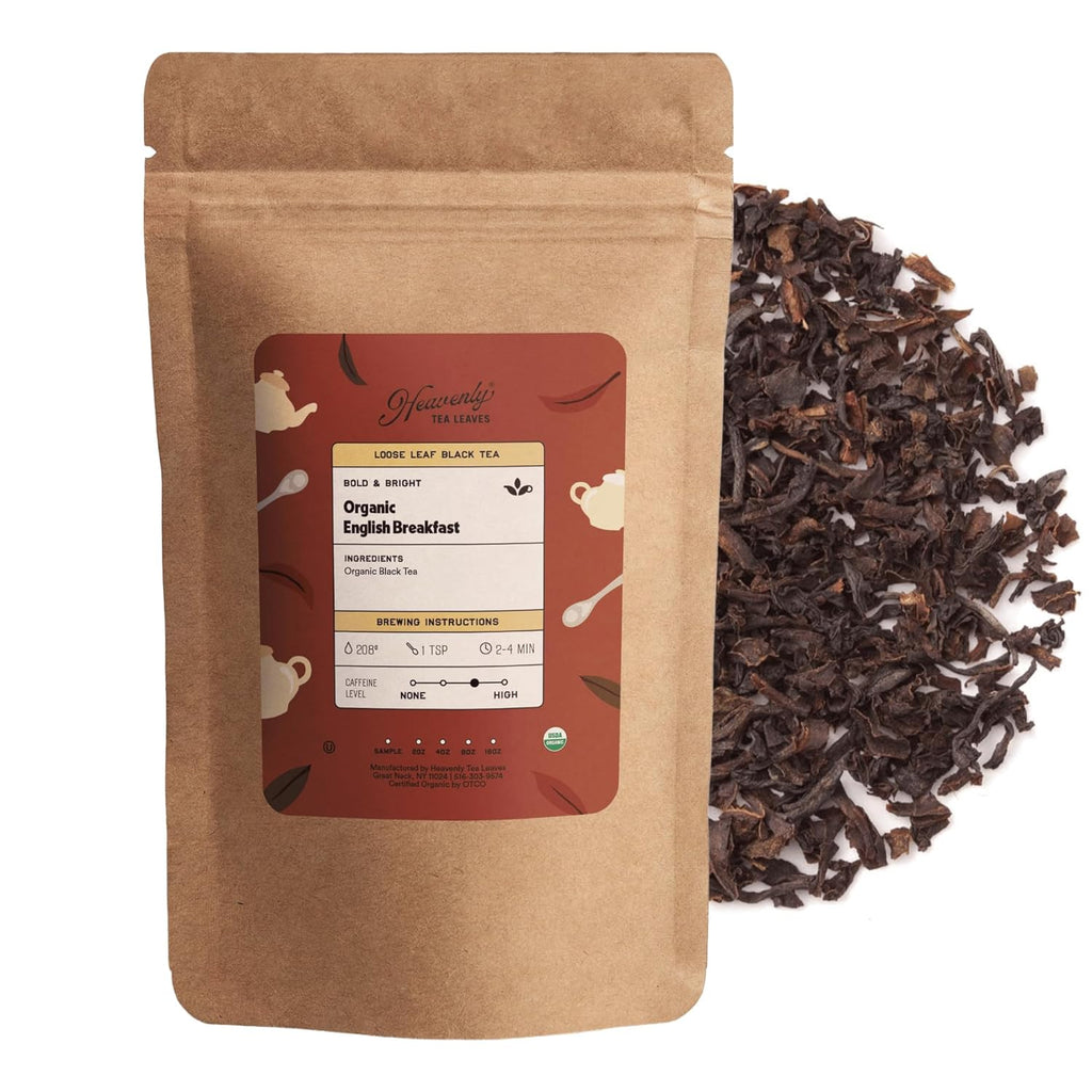Heavenly Tea Leaves Organic English Breakfast, Loose Leaf Black Tea, 4 oz (Approx. 50 Cups) – Bold, Full-Bodied, Brisk & Smooth – Great Hot or Iced, High Caffeine, Premium Quality, USDA Organic