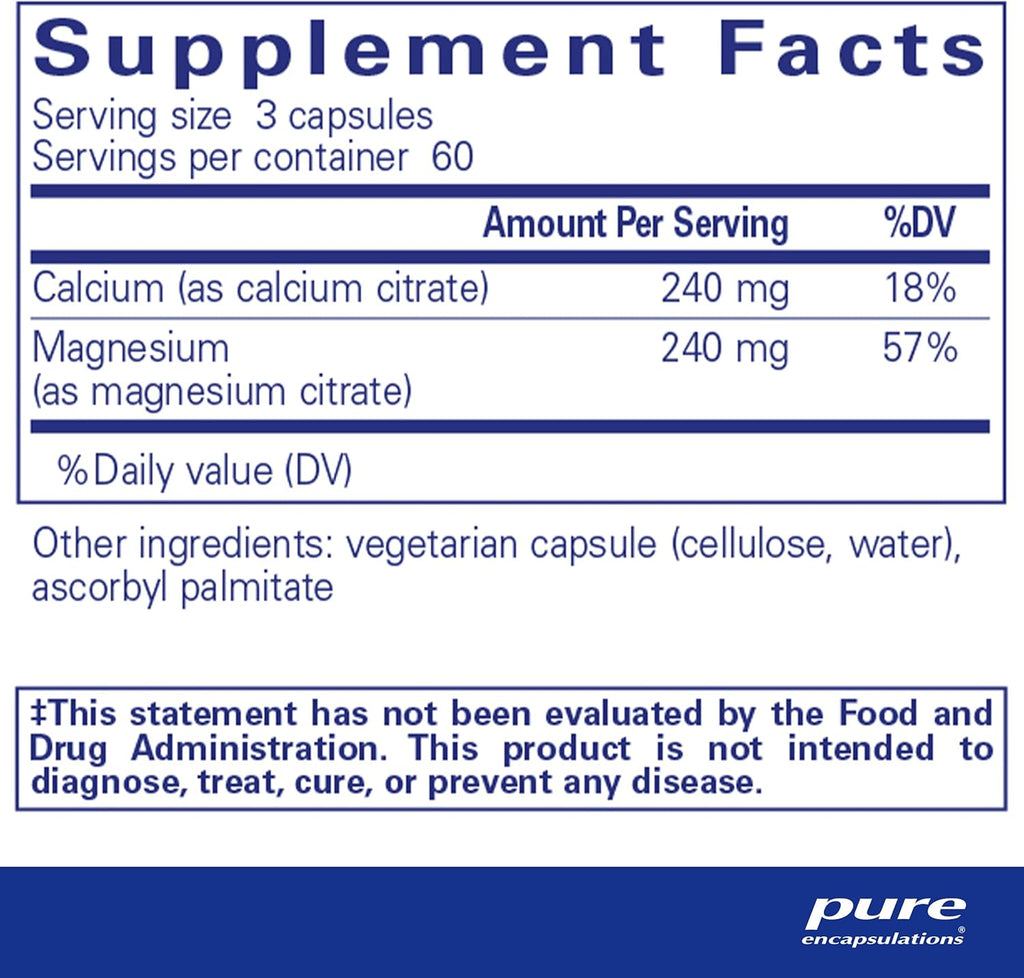 Pure Encapsulations Calcium Magnesium (Citrate) - 240 g Calcium & 240 g Magnesium - Bone Health Support - Non-GMO & Vegan - 180 Capsules