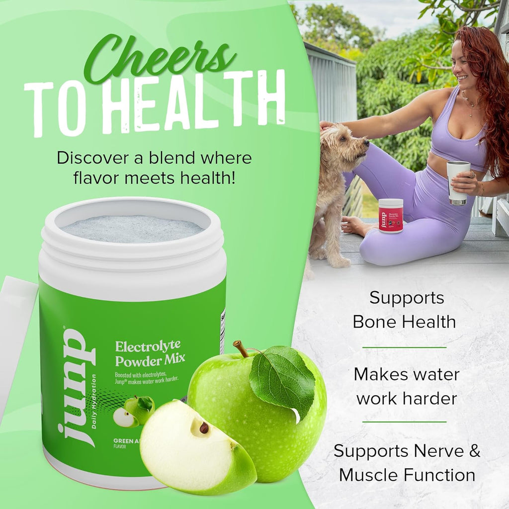 JUNP Electrolytes Powder No Sugar No Carbs, Mouthwatering Green Apple Keto Electrolyte Drink Mix, Potassium & Salt Hydration Powder Electrolytes Zero Calorie Sugar Free Electrolyte Powder, 90 Servings