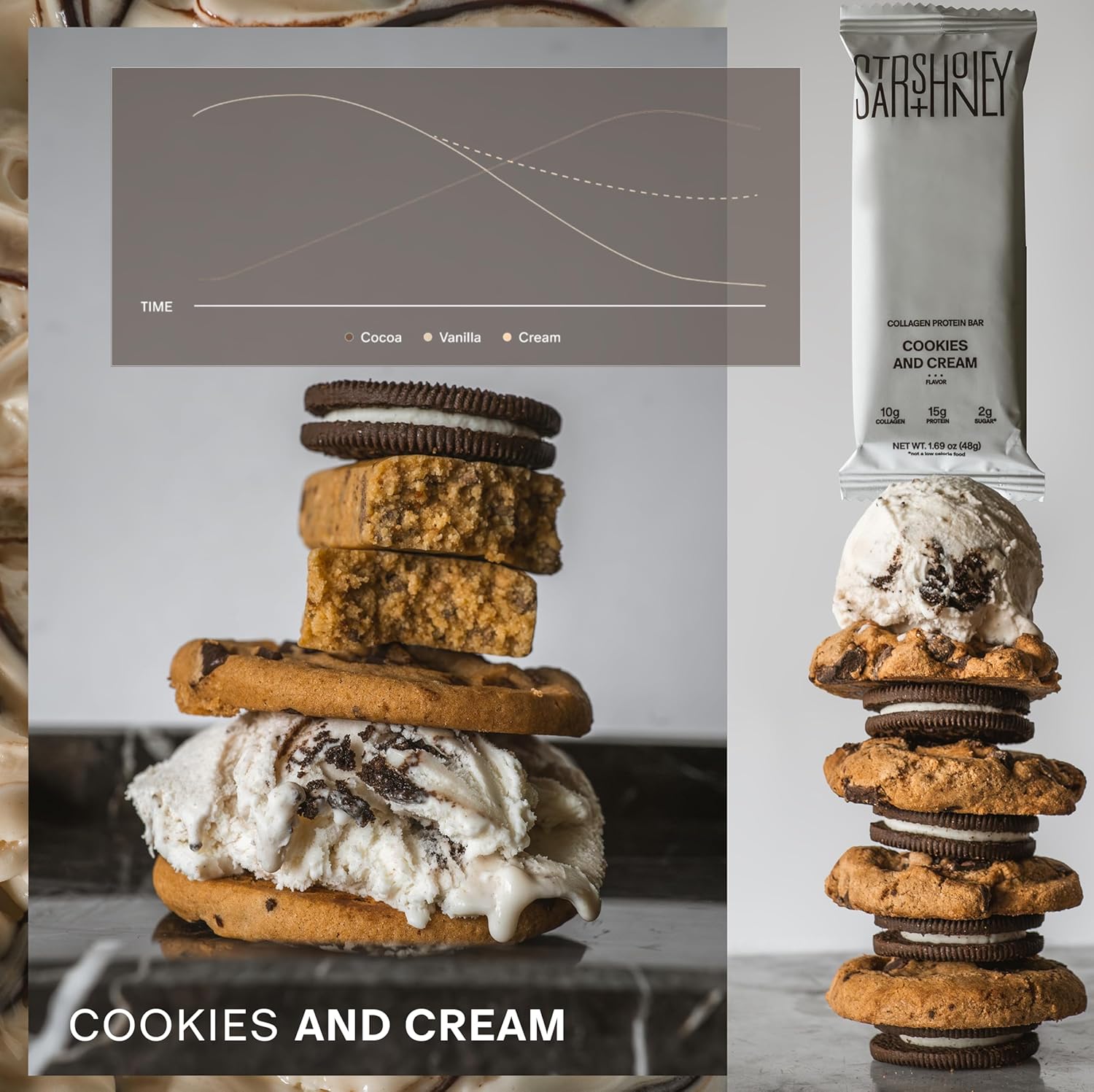 Stars + Honey Protein Bars - Cookies and Cream, 15g Protein, 2g Sugar, w/Collagen Keto Friendly Snack - Gluten, Dairy, Seed Oil, & Soy Free - High-Protein Snacks for Energy & Recovery -10 pack