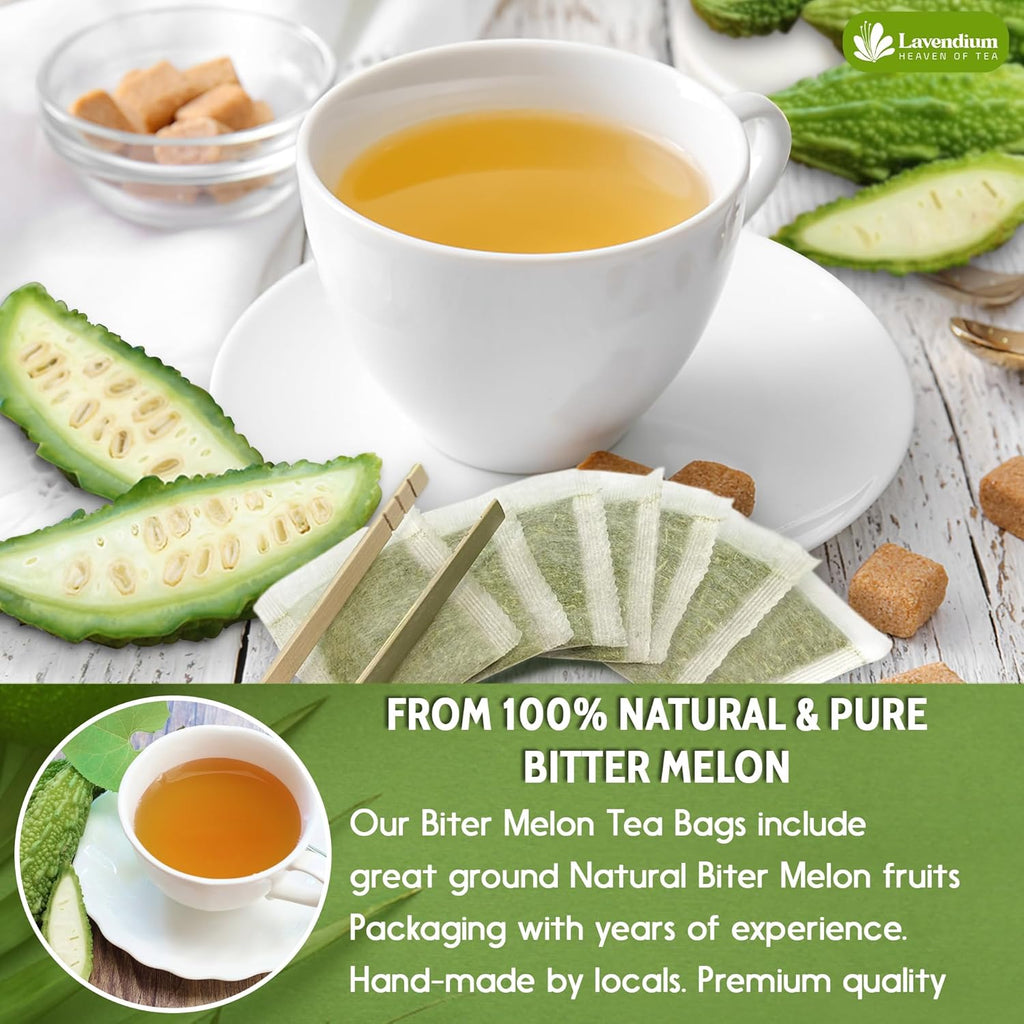 Lavendium, Premium 30 Tea Bags Bitter Melon Fruit Herbal Tea, 100% Natural and Pure, Hand-made, Made With Natural Materials-Corn Fiber Tea Bag, Sugar Free. Caffeine Free. Gluten Free. Vegan