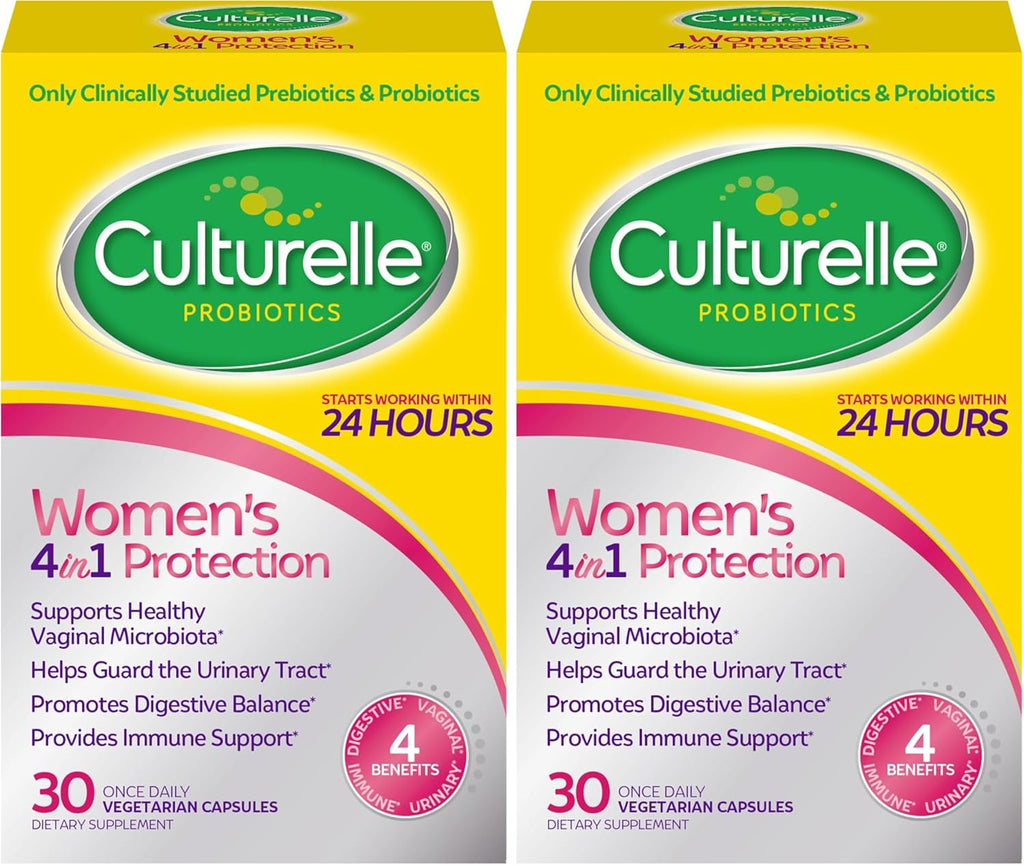 Culturelle 4-in-1 Probiotics for Women, Daily Probiotic & Prebiotic Supplement to Support Vaginal Health, Digestive Health, Immune Health, Occasional Diarrhea, Gas & Bloating Relief, Non-GMO, 30 Count