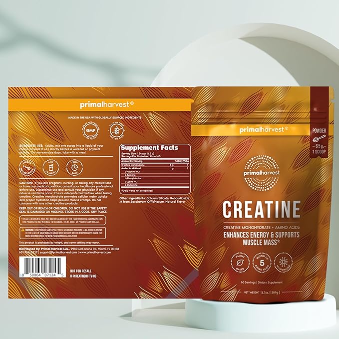 Primal Harvest Creatine Powder Supplement for Men and Women's Fitness, Workouts, and Muscle Growth, to Help Promote Recovery, Strength, Energy, and Endurance (1)