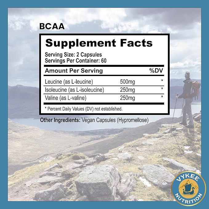 Vykee Nutrition BCAA Capsules – 1000mg Branched-Chain Amino Acids (2:1:1 Ratio) for Muscle Recovery, Endurance & Protein Synthesis | Vegan, Non-GMO | 120 Capsules