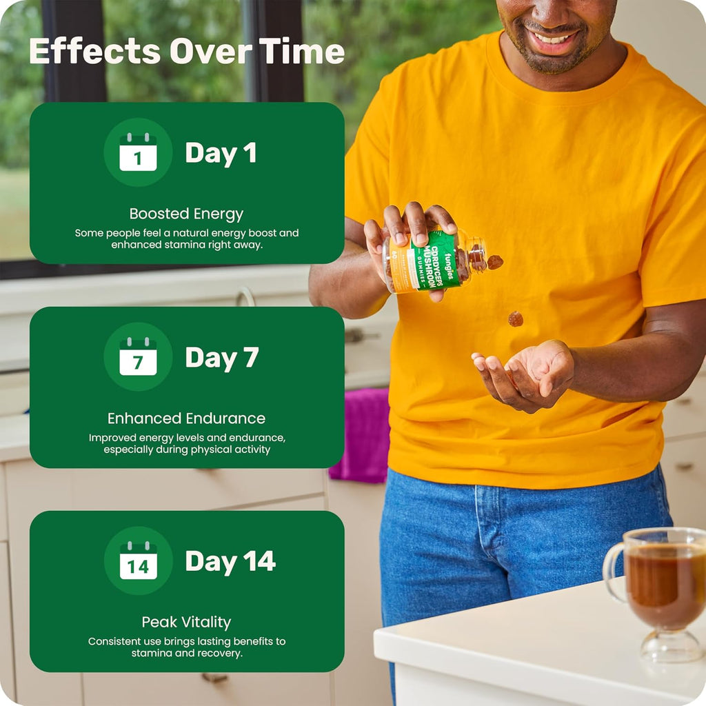 Fungies Cordyceps Mushroom Gummies, Mango & Pineapple Flavor - Mushroom Herbal Supplement Gummy for Adults Supports Endurance, Energy & Performance - Caffeine-Free Energy Gummies - 60 Servings