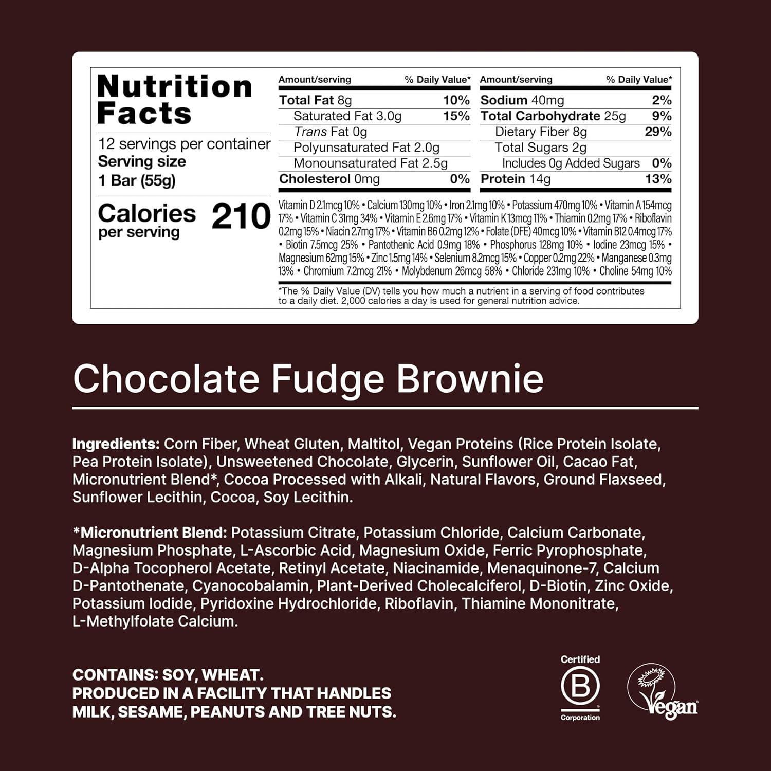 Huel Complete Nutrition Vegan Protein Bars | Fudge Brownie | 13g Protein | 27 Vitamins & Minerals, 2g Sugar, Non-GMO, 100% Plant Based Snack | 12 Pack