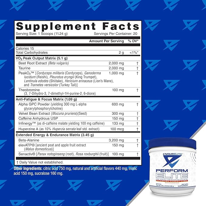 EndurElite Perform Elite- Pre Workout Energy Drink Powder Supplement- Pre-Workout Electrolytes for Endurance Athletes- 20 Servings- Champion Cherry Lime