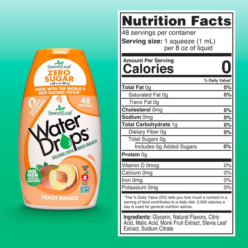 SweetLeaf Water Drops - Peach Mango Water Enhancer, Sugar Free Sweet Leaf Stevia Water Flavoring Drops, 1.62 Oz Ea (Pack of 3)