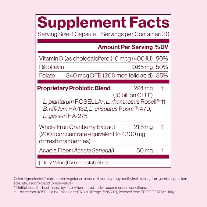 VSL4® Vaginal Health Daily Probiotic Supplement for Women's Health & Urinary Tract Support* – 10B CFU – 4-in-1 Formula with Probiotics, Prebiotic, Cranberry Extract & B+D Vitamins, 30 Capsules