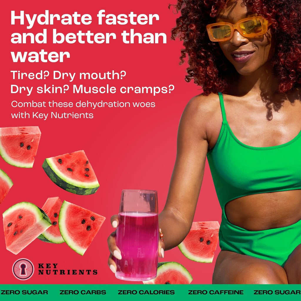 KEY NUTRIENTS Electrolytes Powder Packets - Refreshing Watermelon 40 Pack Hydration Packets - Travel Hydration Powder - No Sugar, No Calories, Gluten Free - Made in USA