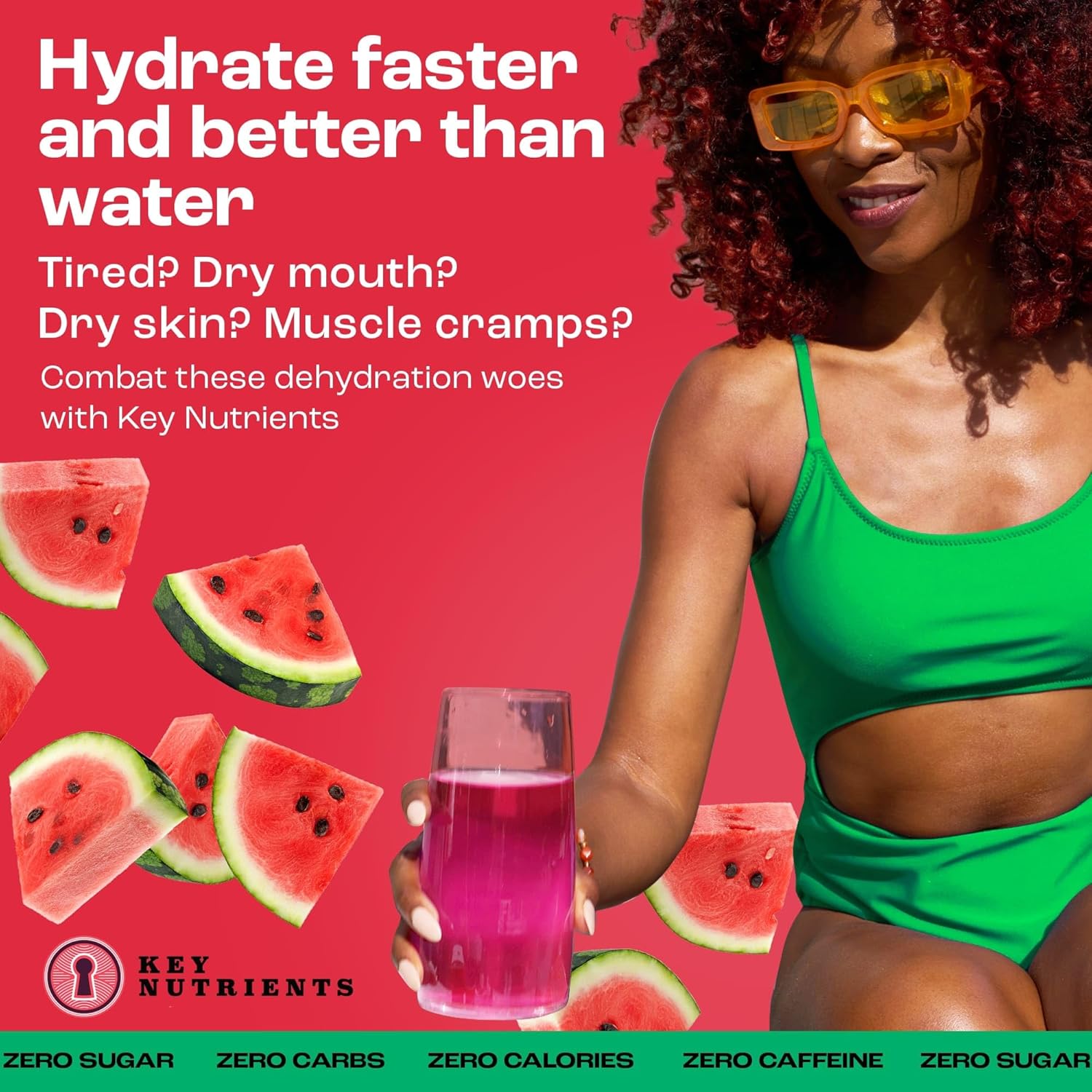 KEY NUTRIENTS Electrolytes Powder Packets - Refreshing Watermelon 40 Pack Hydration Packets - Travel Hydration Powder - No Sugar, No Calories, Gluten Free - Made in USA