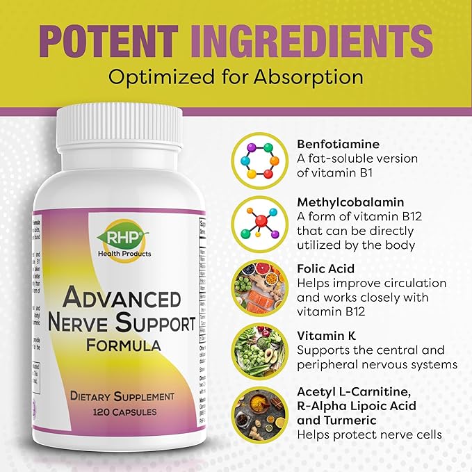 Advanced Nerve Support Formula. Peripheral Neuropathy Supplement with Alpha Lipoic Acid for Healthy Nerve Repair & Function. Maximum Strength Formula, 120 Capsules