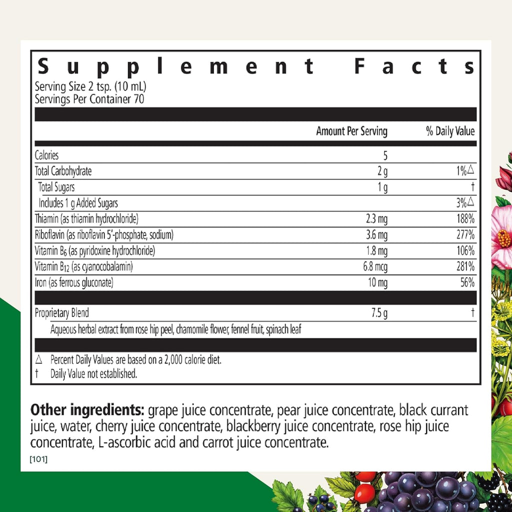 Floradix Floravital Liquid Iron & Vitamins Formula - Liquid Iron Supplement with B Complex Vitamins, Vitamin C & Herbs for Energy Support* - Vegan, Gluten-Free, Yeast- Free, Non-GMO - 23.7 Fl Oz