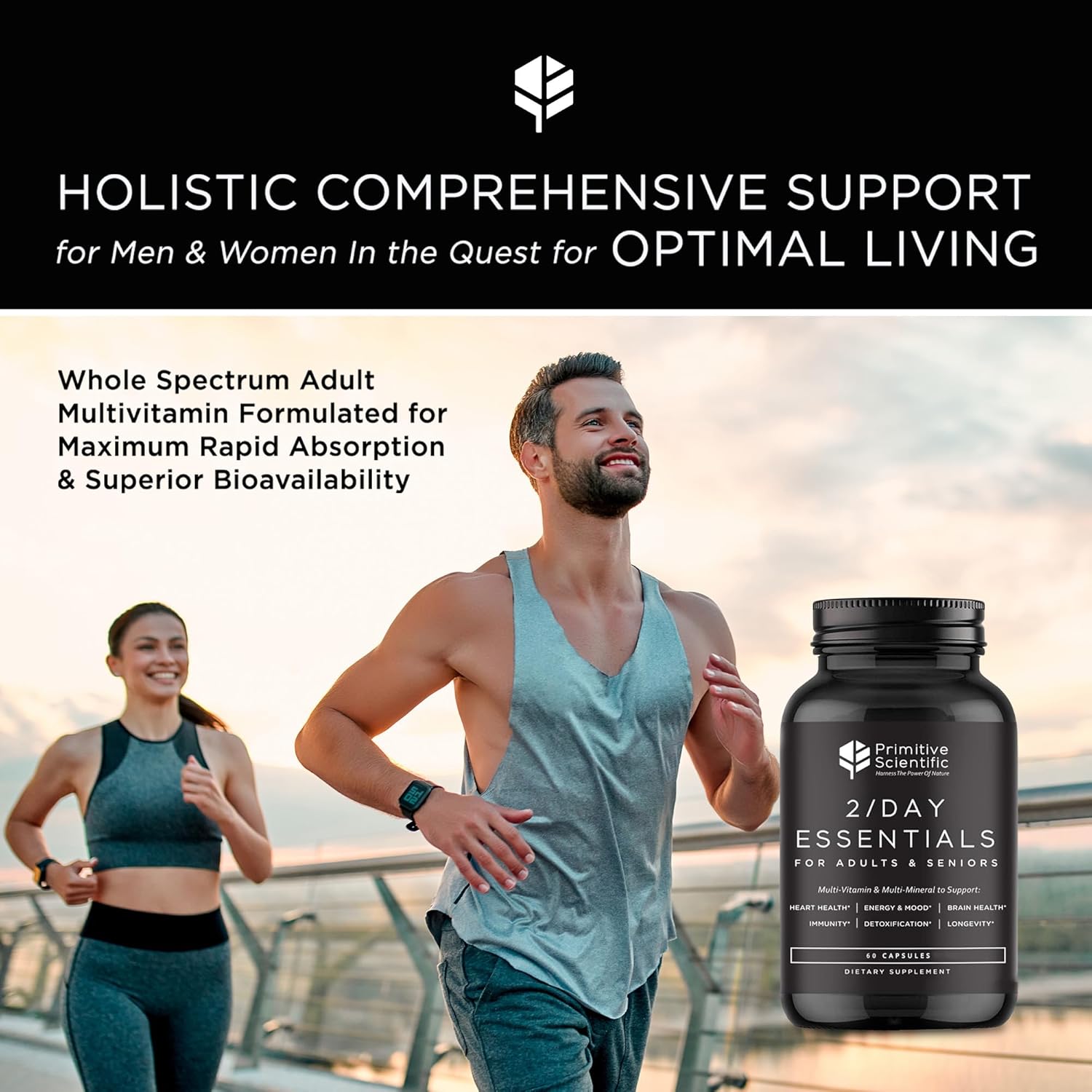 Whole Food Daily Essential Multivitamins for Adults and Seniors - 2X a Day - Vitamin A, C, D, E, B12 and Minerals - Natural and Holistic Support (60 Capsules)