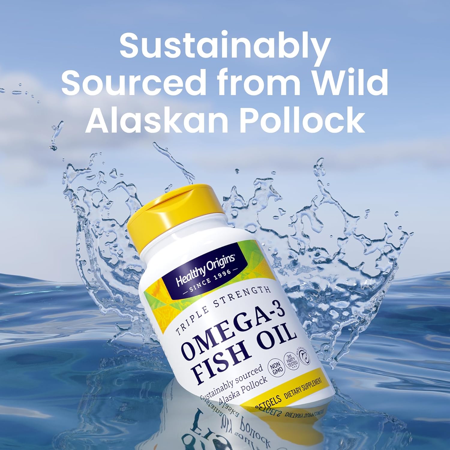 Healthy Origins Triple Strength Omega 3 Fish Oil 1250mg from Wild Alaska Pollock, with DHA, EPA & Omega 3s, Gluten-Free Non-GMO 180 Softgels
