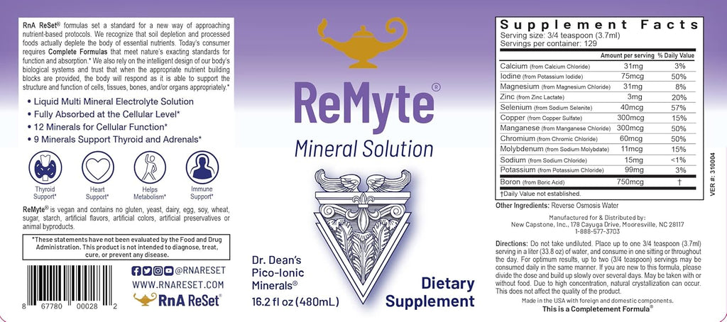 RnA ReSet ReMyte – Electrolyte Mineral Solution with Magnesium, Iodine, Selenium & Zinc, 16.2 Fl Oz (1-Pack)
