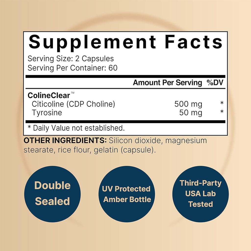 NatureBell Citicoline Supplements, CDP Choline, Citicoline 500mg Plus Tyrosine 50mg Per Serving, Optimized Dosage, 120 Capsules, 2 in 1 Formula, Dual Action Brain Supplement, Non-GMO