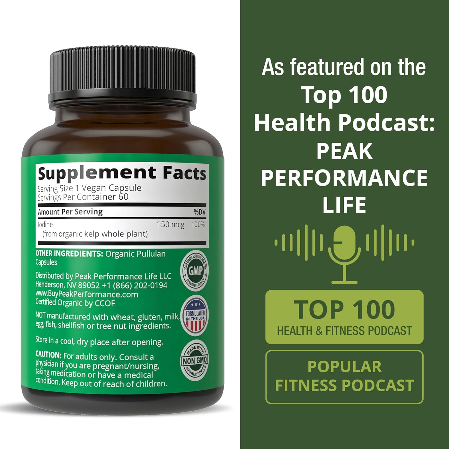 USDA Organic Raw Whole Food Iodine Supplement from Organic Kelp (Ascophyllum Nodosum). Potassium Iodide Support Tablets Alternative. for Thyroid, Energy, and Immune Support. 60 Vegan Capsules, Pills