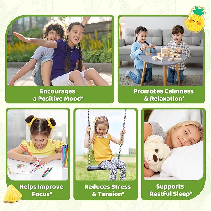 Liposomal GABA L-Theanine Drops for Kids - Liquid GABA Supplement with Magnesium, Chamomile, Lemon Balm & Vitamin B6 - Support Relaxation, Focus & Stress Relief for Kids & Adults - Pineapple Flavor