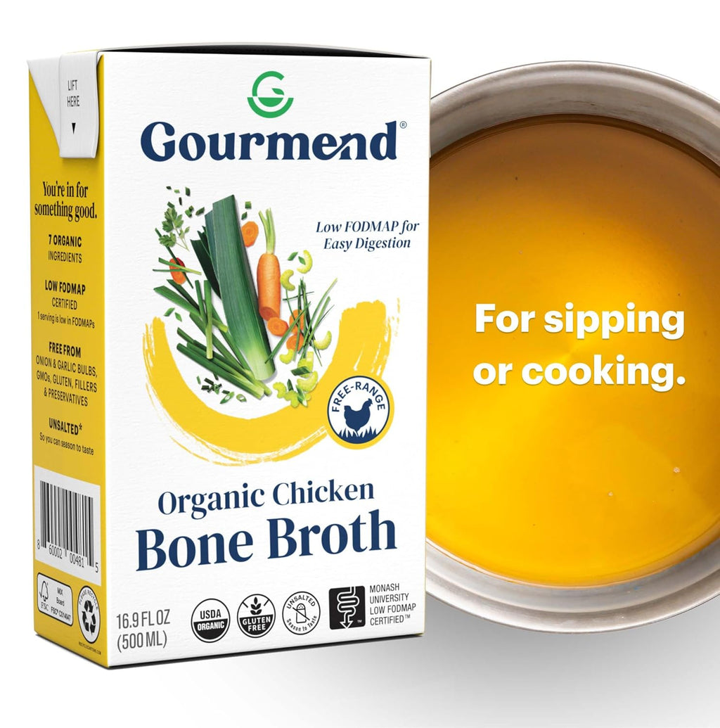Organic Unsalted 16.9oz Chicken Bone Broth (6 Pack) – 7 Ingredients, Low FODMAP Certified, Filler Free, Gluten Free, Onion & Garlic Bulb Free
