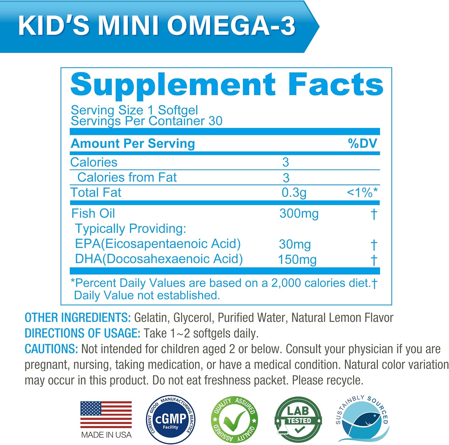 Lovita Kid’s Super Smart, Omega-3 for Children, 180 mg Total DHA & EPA, Lemon Flavor Fish Oil, Support Brain & Vision Health, 30 Softgels (Pack of 3)
