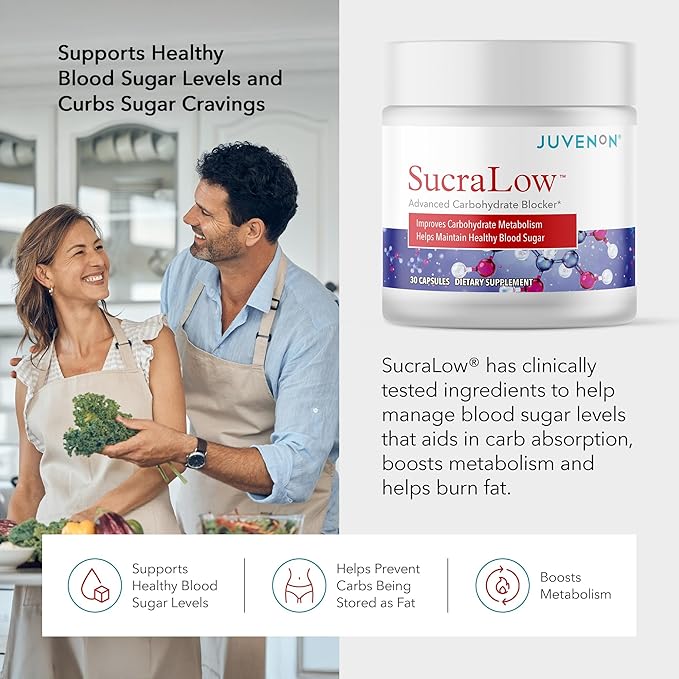 Juvenon SucraLow | Daily Carbohydrate Support & Vitality | Metabolism & Energy Supplement | 30 Capsules