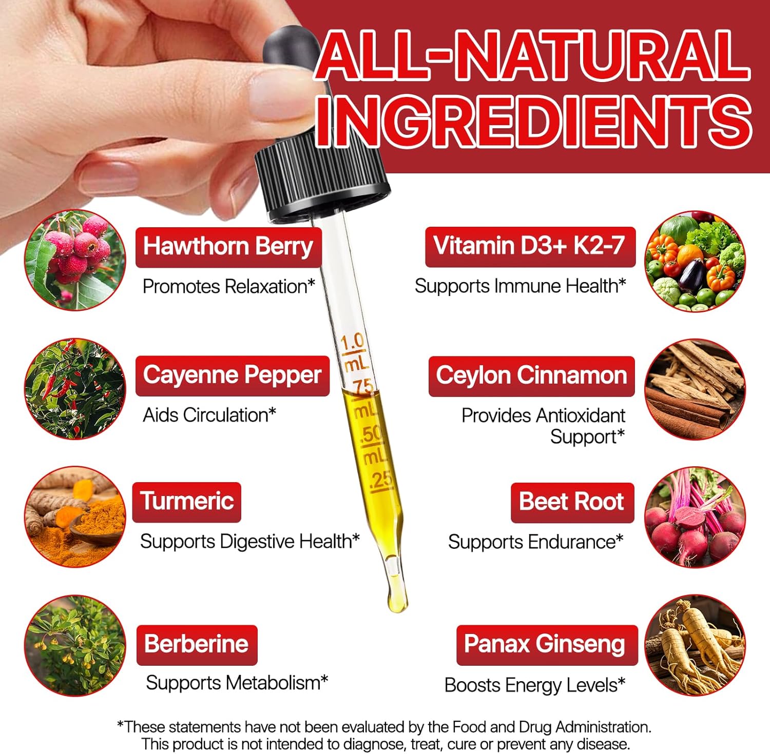 Cayenne Pepper Drops, Cayenne Pepper Supplement Liquid Drops, Cayenne Peppers Extract, Hawthorn Beet Root Turmeric Curcumin, Vitamin K2 & D3, Gentle Formula, Vegan-Friendly, Easily Absorbed