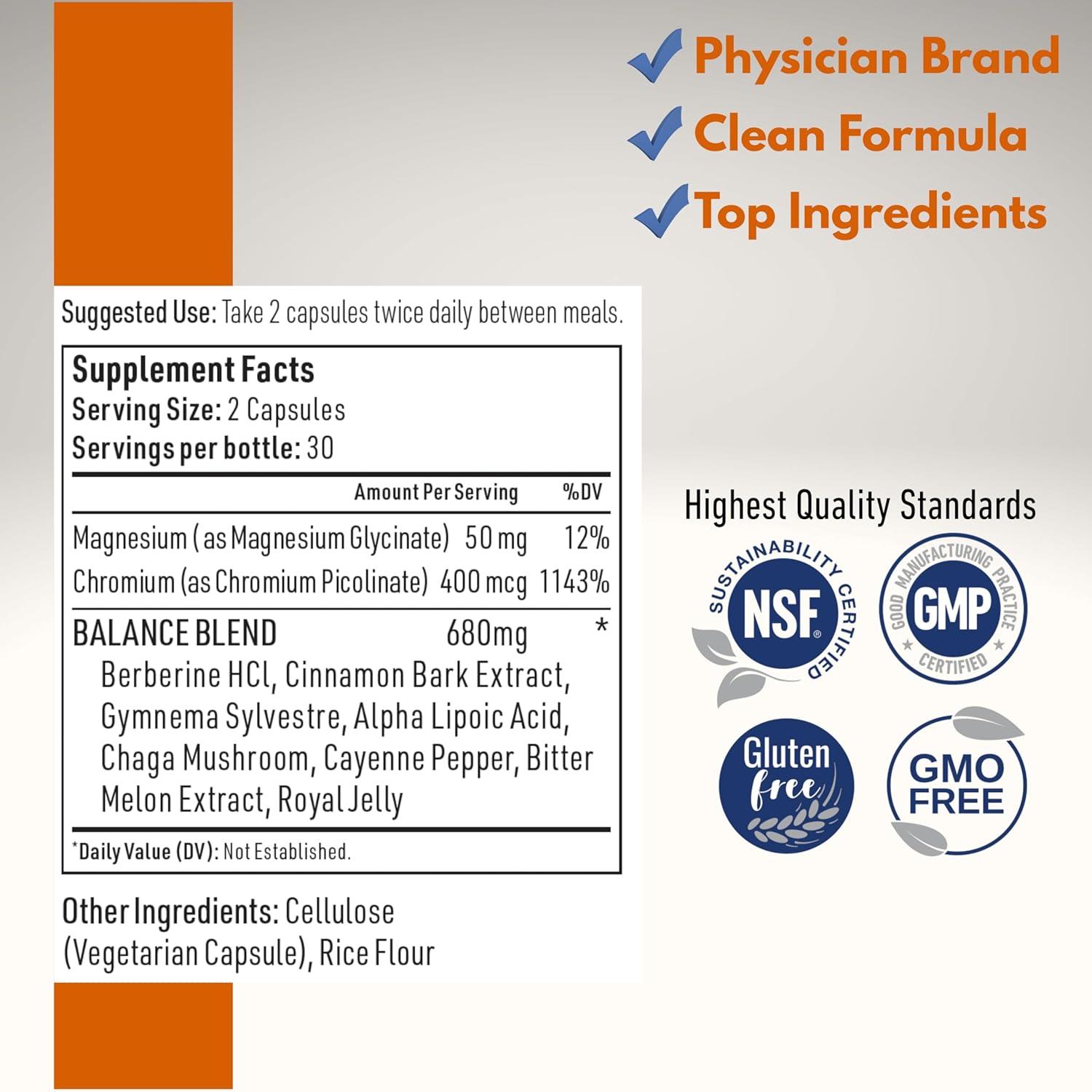 Blood Sugar Complex Supplement Supports Healthy Normal Energy Levels All Natural with Berberine, Cinnamon, Bitter Melon, Chromium, Magnesium, Alpha Lipoic Acid, NonGMO, 60 Capsules