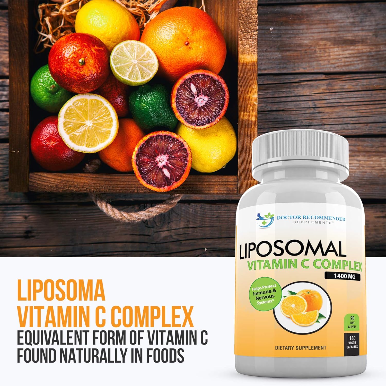 Liposomal Vitamin C 1400mg Per Serving - High Absorption Ascorbic Acid, Lypo-Spheric Vitamin C Complex Immune Support Supplement w/Powerful Antioxidants and Collagen Booster, (180 Veggie Caps 3 Pack)