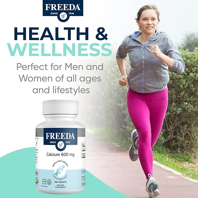 Freeda Calcium Carbonate 600 mg – 100 Tablets | High-Potency Daily Calcium Supplement | Vegan, Allergen-Free, Clean Label | Made in USA, GMP Facility, Third-Party Tested