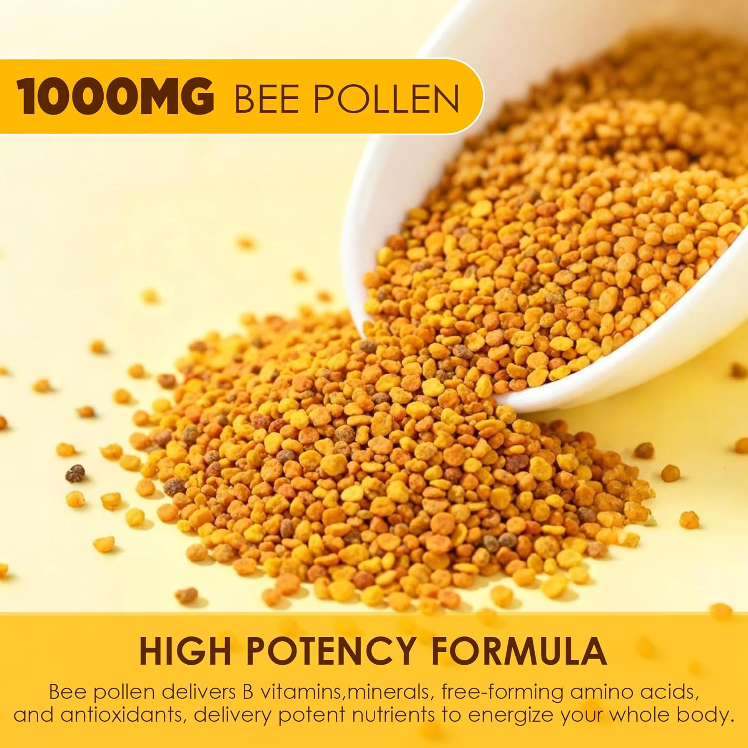 Bee Pollen Organic 1000mg, w/Propolis, Royal Jelly, Sugar Free Bee Pollen Gummies Rich in B-Vitamin, Antioxidants, Amino Acids, Bee Pollen Supplement for Energy, Skin & Immune (1 Pack)
