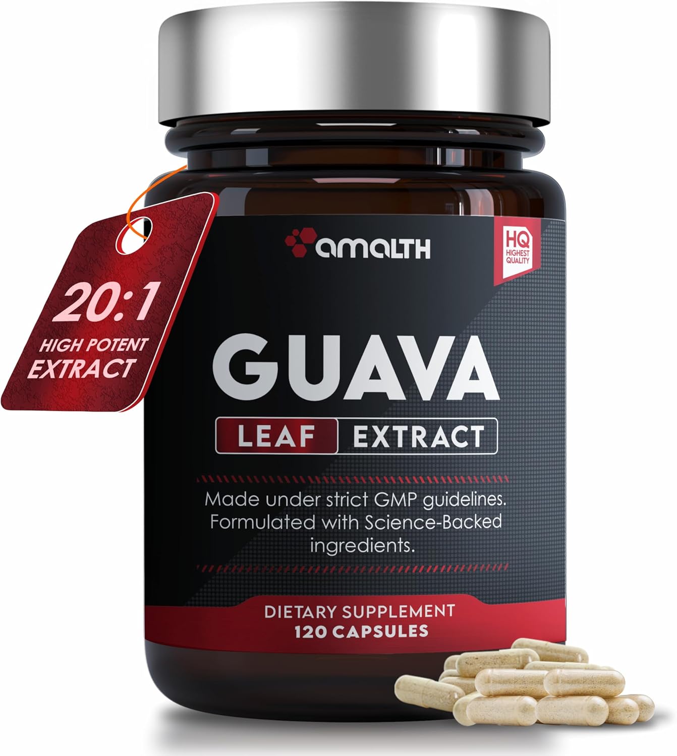 AMALTH Guava Leaf Extract with Piperine Supplement Capsules 1000 mg (120 Capsules) Non- GMO Gluten Free